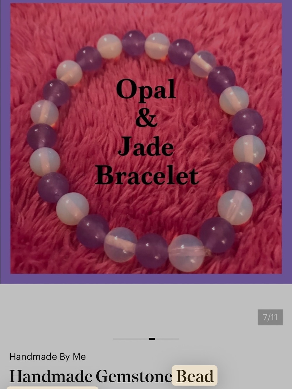 Handmade Opal & Jade Bead Stretch Bracelet - Purple and White